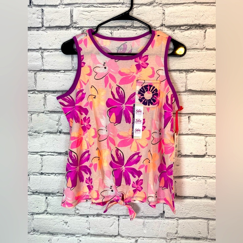 Justice Girls Pink Purple Peach Floral Sleeveless Shirt Tank Top XS (size 5/6)
